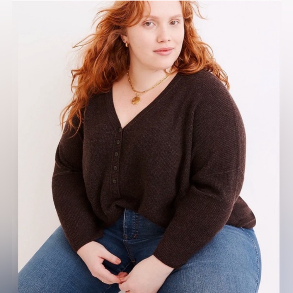 Madewell Chocolate Brown Asherton Oversized Waffle Henley Sweater